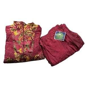 NEW Vintage 90s Lauren Brooke Tracksuit Set Burgundy Gold Baroque Womens 2X